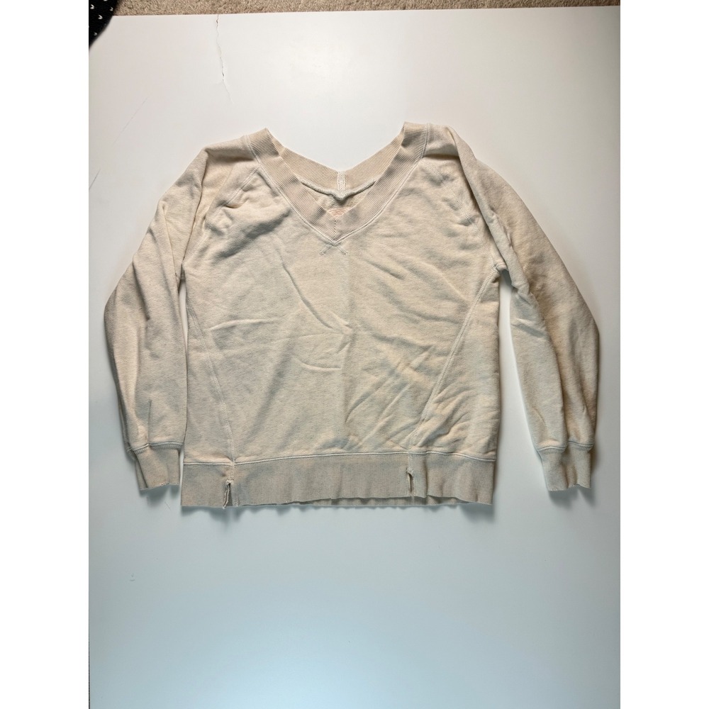 Aerie Cream V‎ Neck Sweatshirt Long Sleeve Casual Pullover Women XS